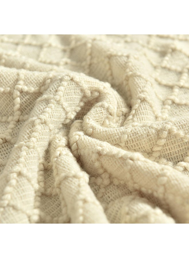 Generic - Solid Color Diamond Pattern Knitting Blanket polyester Beige 130x150cm - Image 1