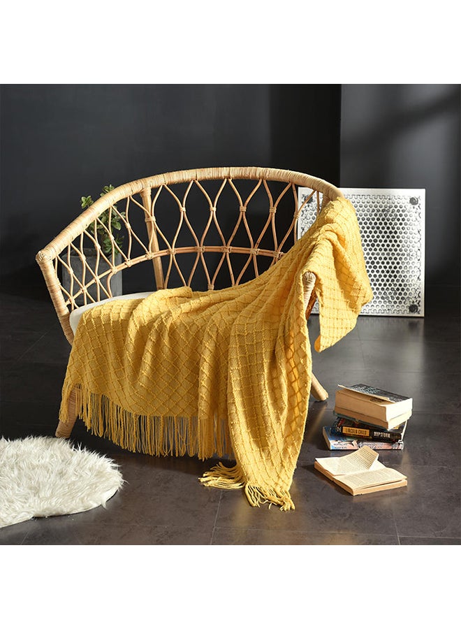Solid Color Soft Knitting Blanket Polyester Yellow 130x150cm - Image 2