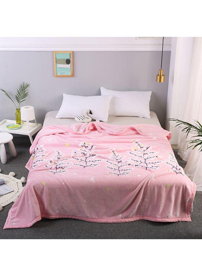 Plant Pattern Soft Blanket cotton Pink 180x230cm - Image 1
