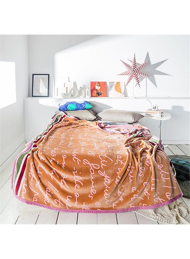 Letter Print Soft Blanket cotton Beige 150x200cm  - Image 1