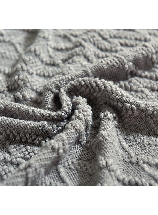 Diamond Pattern Knitting Blanket Polyester Grey 130x170cm - Image 3
