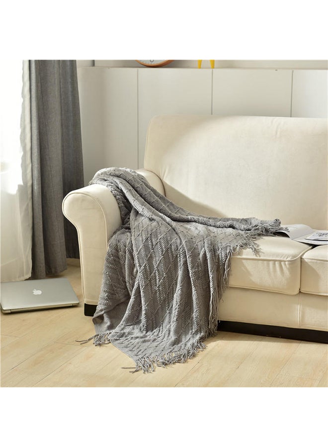 Diamond Pattern Knitting Blanket Polyester Grey 130x170cm - Image 2
