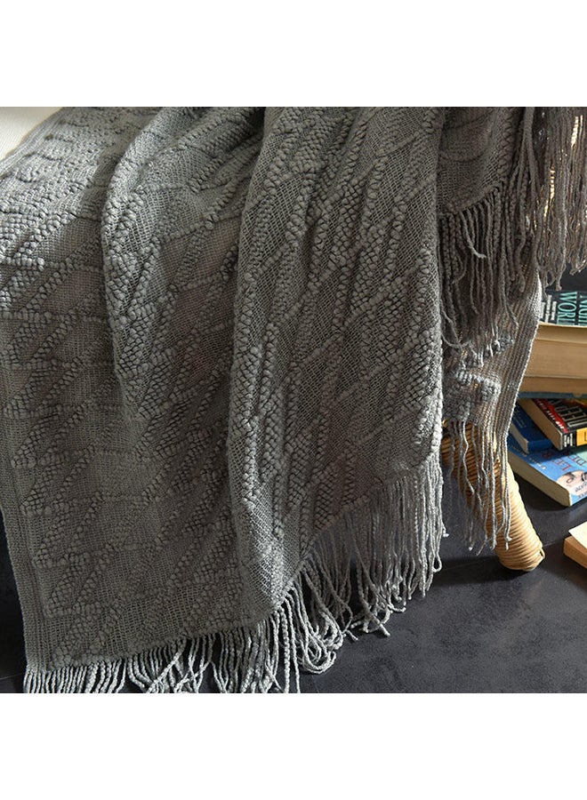 Diamond Pattern Knitting Blanket Polyester Grey 130x170cm - Image 4