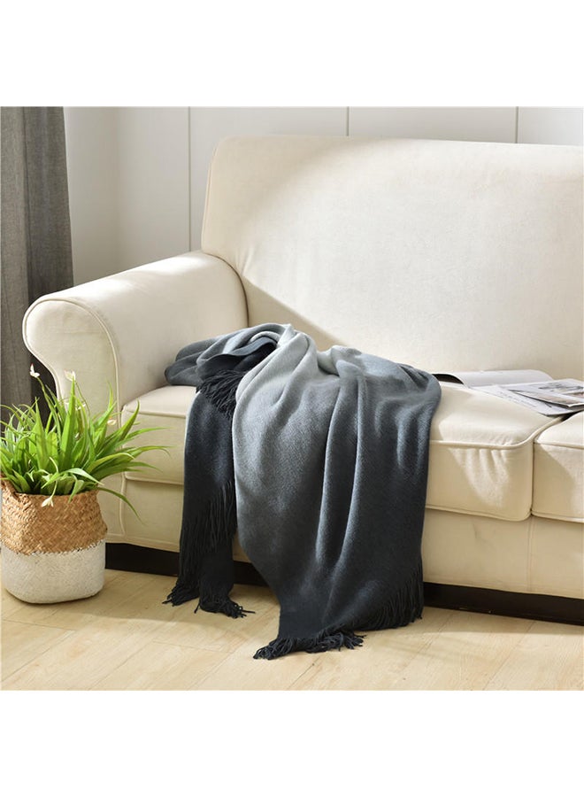 Solid Color Tassel Design Warm Blanket polyester Grey/Black 130x150cm - Image 1