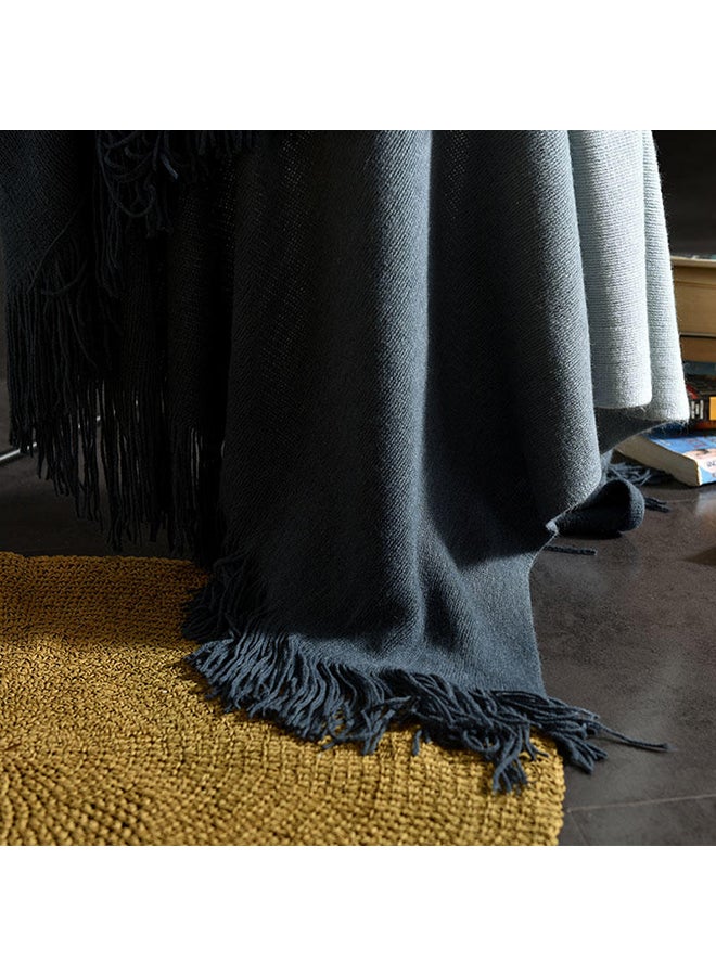 Solid Color Tassel Design Warm Blanket polyester Grey/Black 130x150cm - Image 3