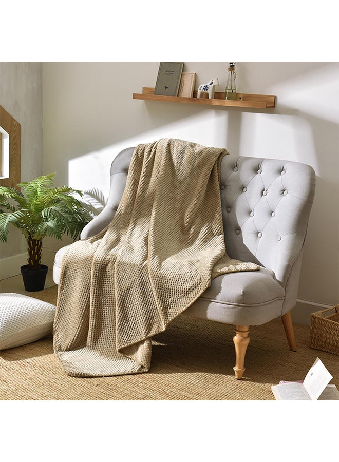 Solid Color Soft Warm Throw Blanket polyester Beige 150x200cm  - Image 2