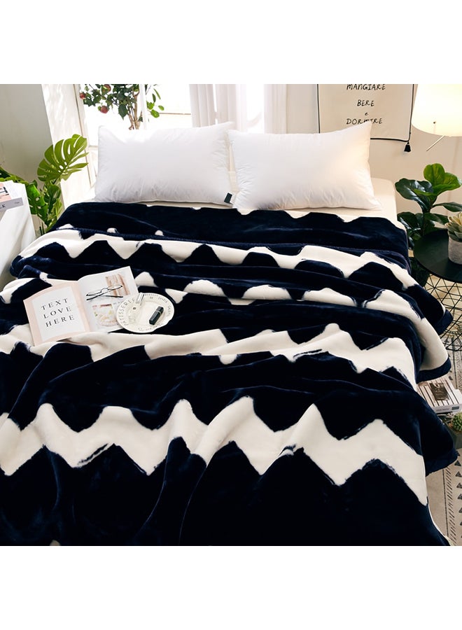 بطانية فائقة النعومة ومزدوجة الطبقات cotton أبيض/ أزرق داكن 180x220سم  - Image 1