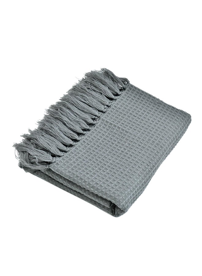 Solid Color Knitted Throw Blanket Polyester Grey 130x160cm - Image 1