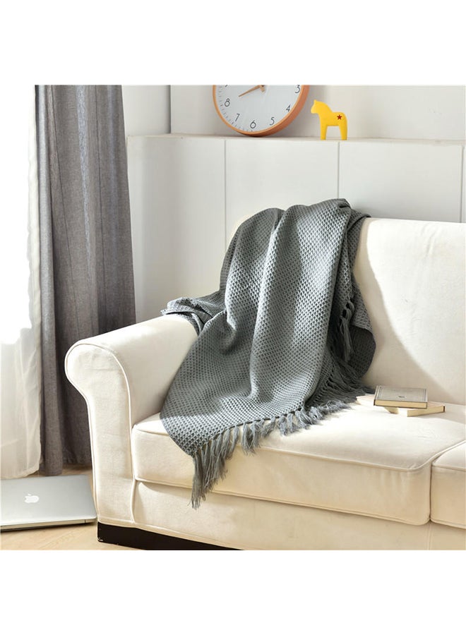 Solid Color Knitted Throw Blanket Polyester Grey 130x160cm - Image 3