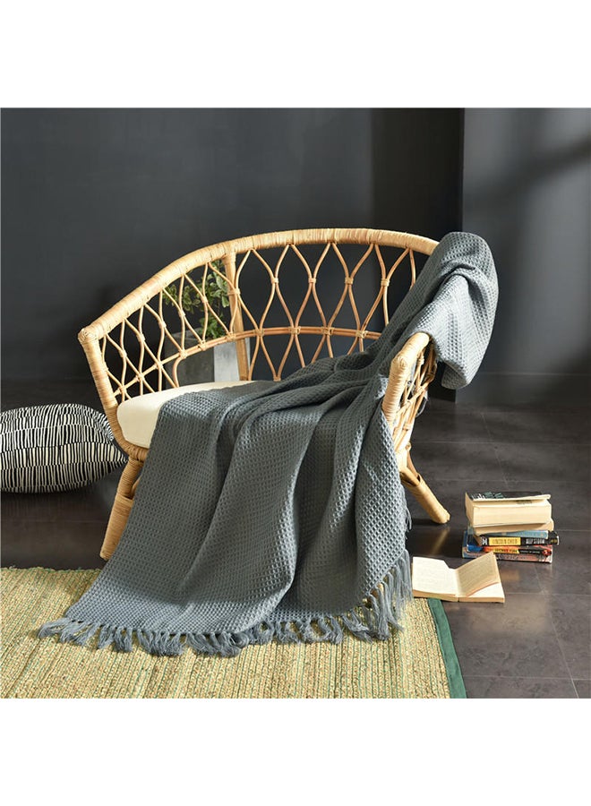 Solid Color Knitted Throw Blanket Polyester Grey 130x160cm - Image 2