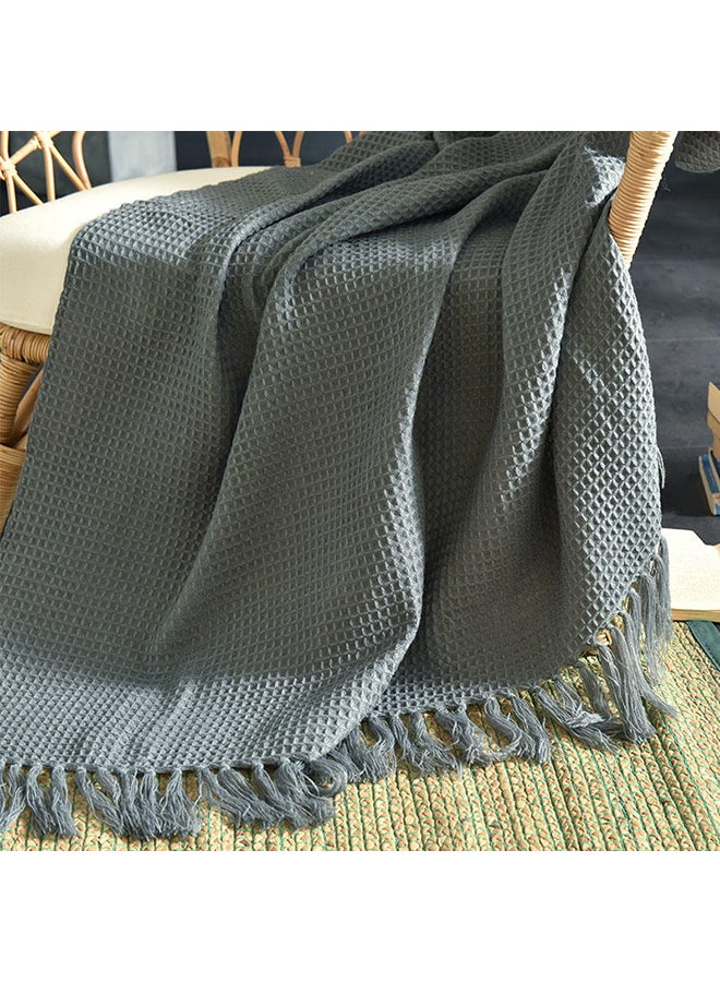 Solid Color Knitted Throw Blanket Polyester Grey 130x160cm - Image 4