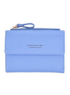 Solid Colour Zipper Closure Long Wallet Blue