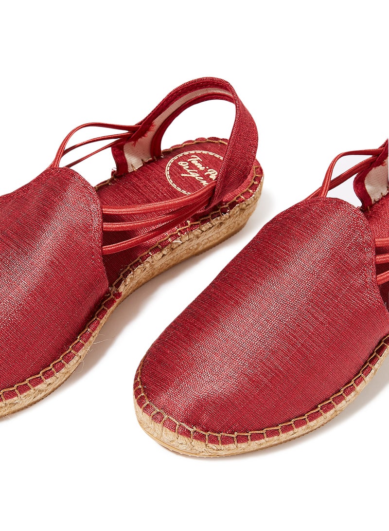 Toni Pons - Metallic Elastic Strap Flat Espadrilles Red (Vermell) - Image 1