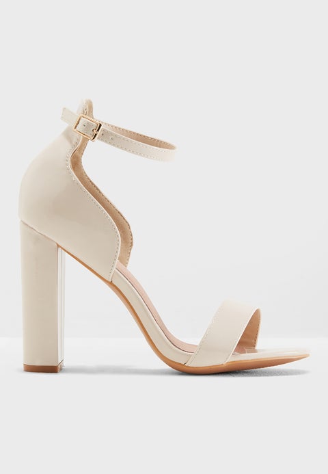 Low Counter Block Heel Sandals White