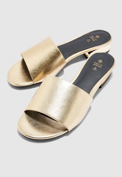 Voang Block Heel Sandal Slides Gold