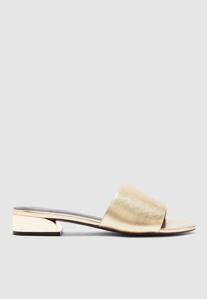 Voang Block Heel Sandal Slides Gold