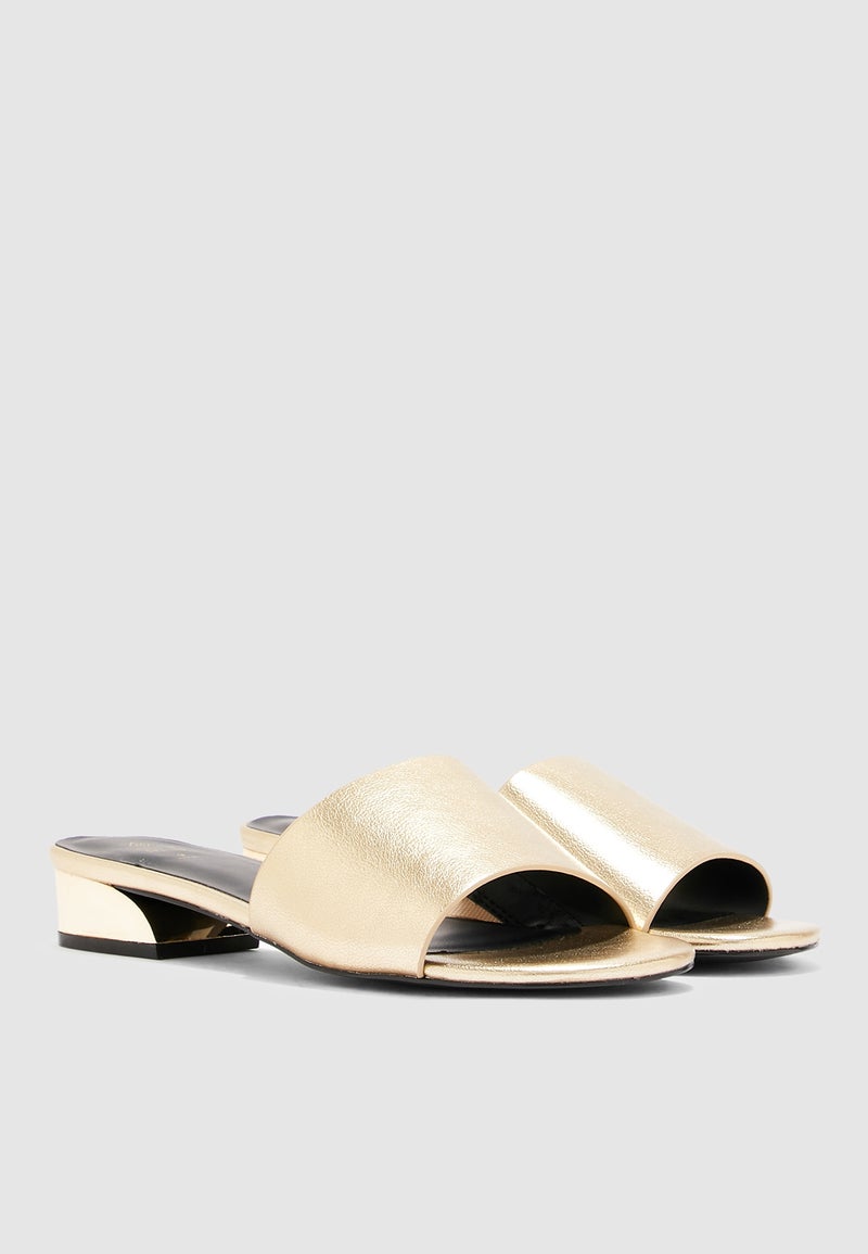 Voang Block Heel Sandal Slides Gold