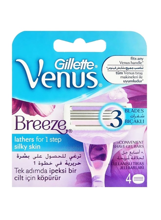 Gillette Pack Of 4 Venus Breeze Razor Blades Pink/Silver