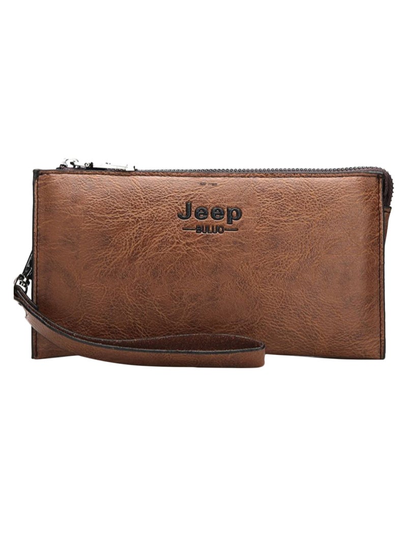 Jeep Buluo Pleated Business Casual Long Clutch Brown - Image 1