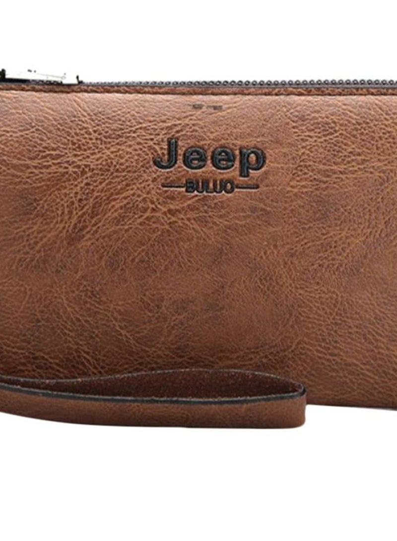 Jeep Buluo Pleated Business Casual Long Clutch Brown - Image 2