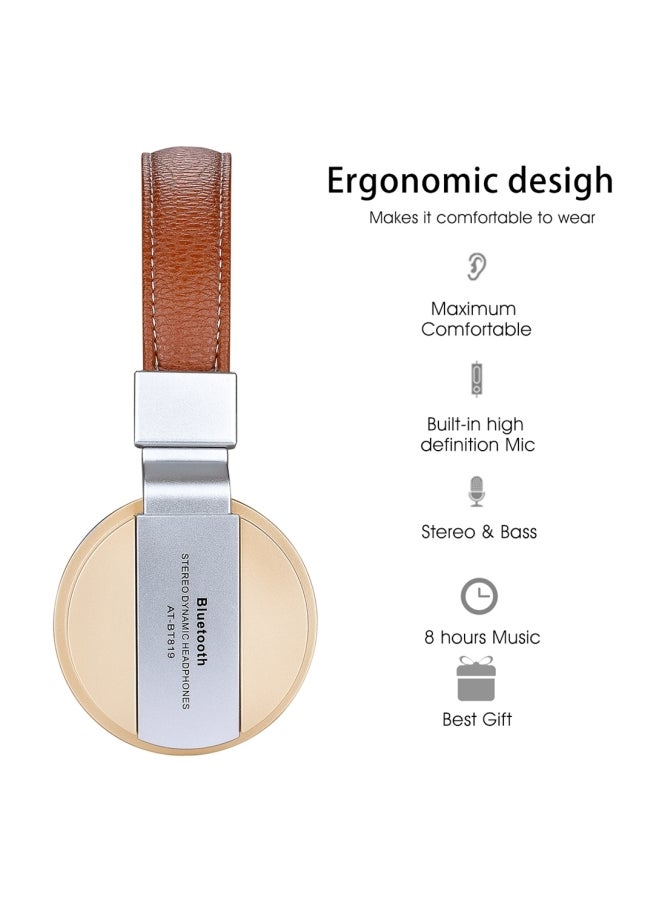 Bluetooth On-Ear Stereo Headphones With Mic Gold/Brown - Image 3