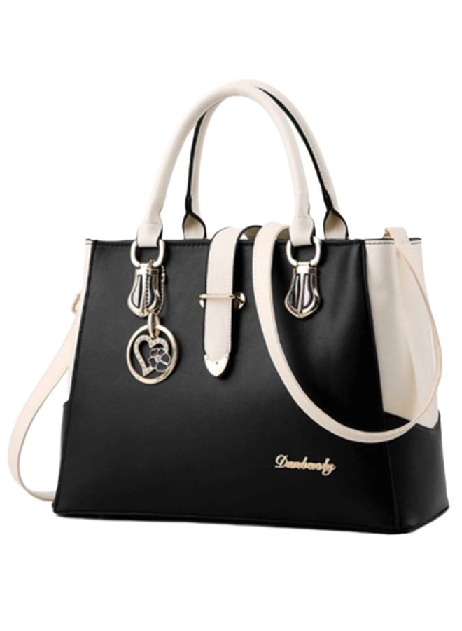 Generic - Solid Pattern Satchel Bag With Keychain Black/White - Image 1
