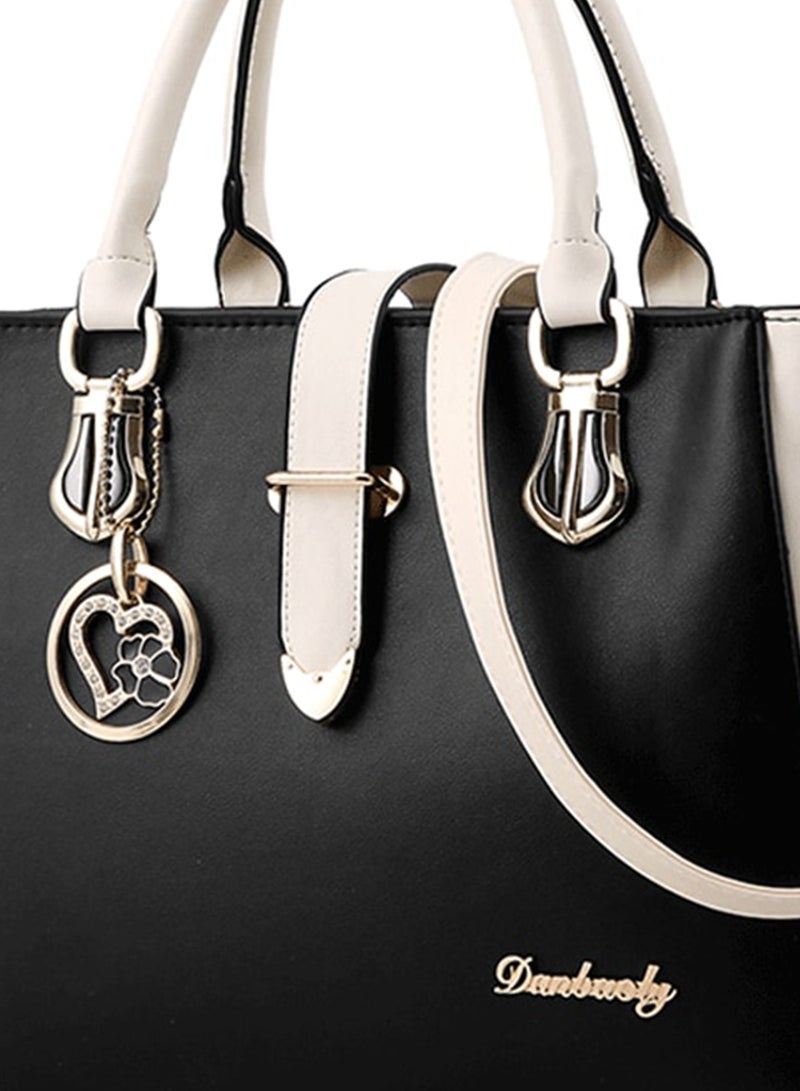 Generic - Solid Pattern Satchel Bag With Keychain Black/White - Image 1