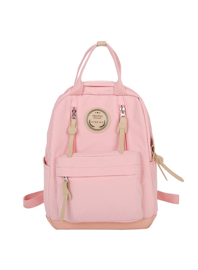 Solid Pattern Casual Zipper Closure Backpack Pink 