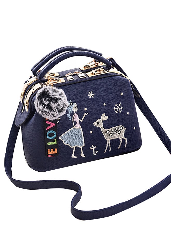 Animal And Girl Prints Pattern Sweet Ladylike Crossbody Bag Dark Blue 
