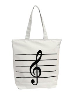 Music Symbol Printed Tote Handbag White/Black