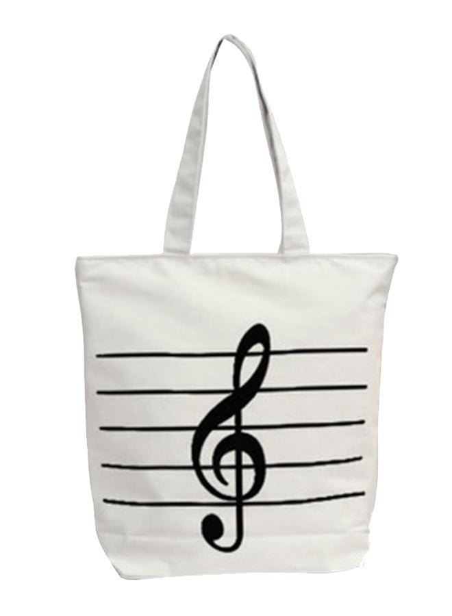 Generic - Music Symbol Printed Tote Handbag White/Black - Image 1