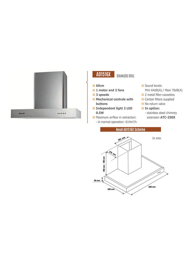 BRANDT - Range Hood Stainless Steel AD1516X Silver - Image 1