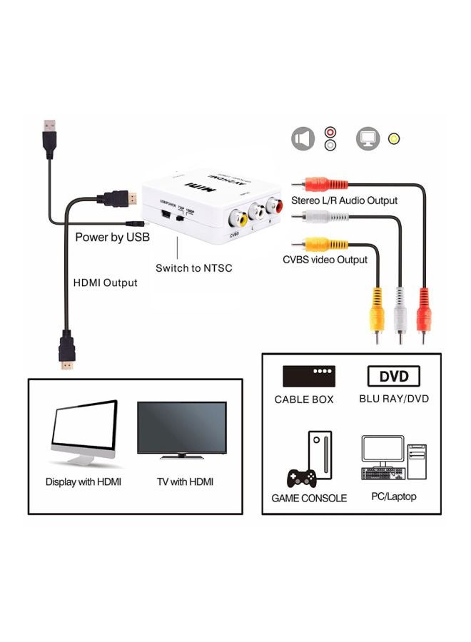 AV To HDMI Portable Converter Adapter White