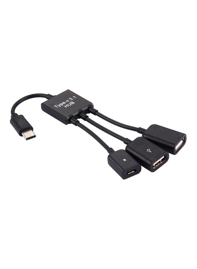 3 Port USB To Type C OTG HUB Black  - Image 1
