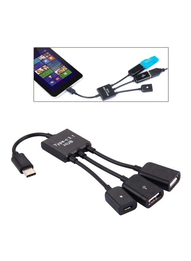 3 Port USB To Type C OTG HUB Black  - Image 2