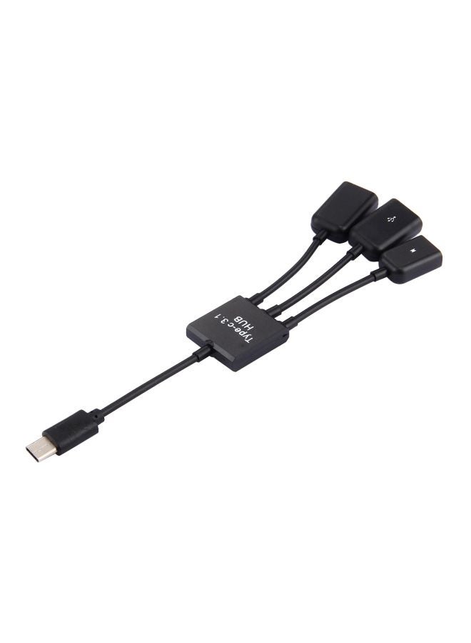 3 Port USB To Type C OTG HUB Black  - Image 3