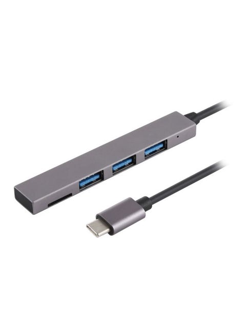 3-Port USB 3.0 To Type-C USB Hub With Card Reader Grey