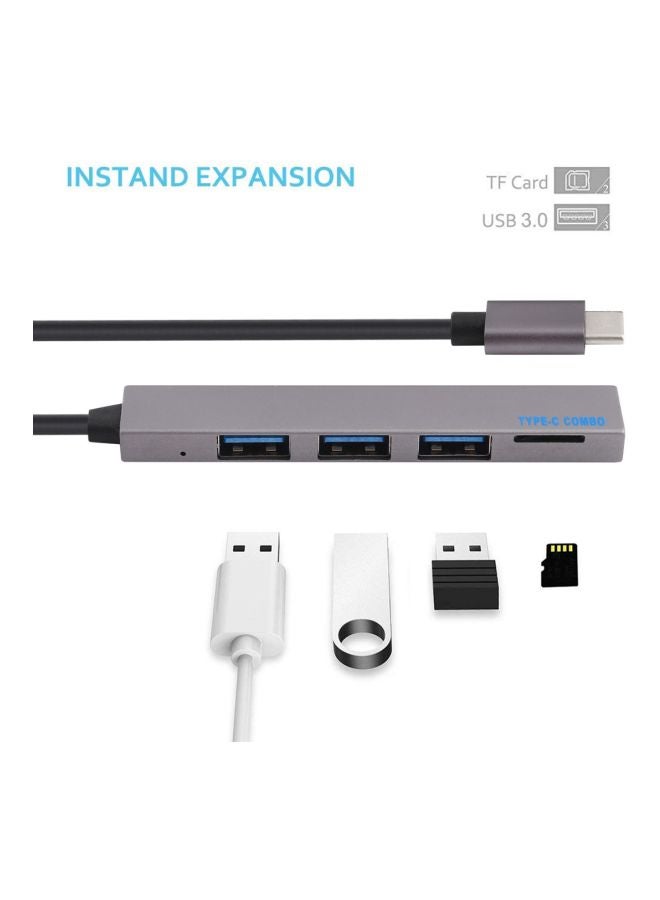 3-Port USB 3.0 To Type-C USB Hub With Card Reader Grey