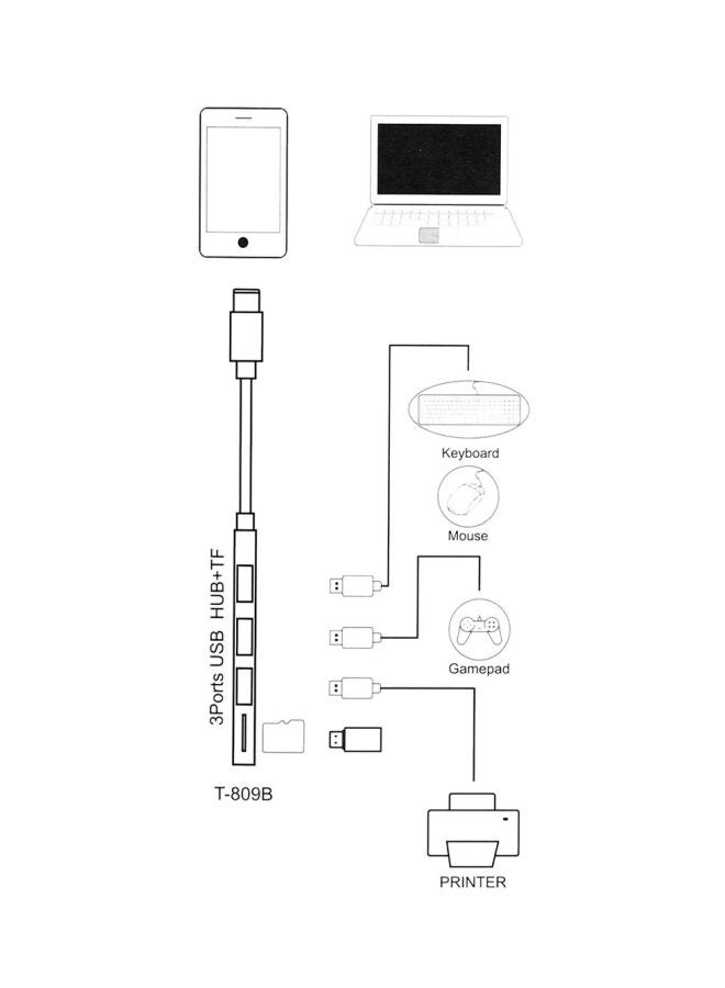 3-Port USB 3.0 To Type-C USB Hub With Card Reader Grey