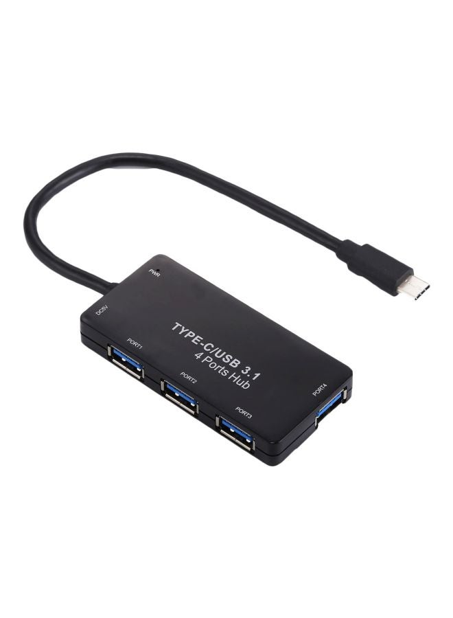موزِّع بـ4 منافذ USB Type-C أسود - Image 1