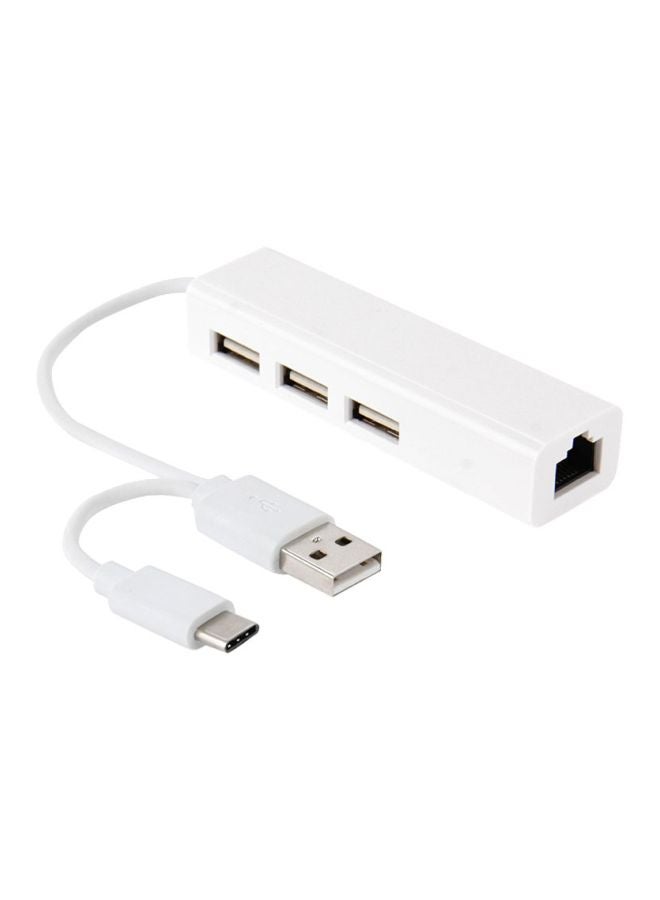 موزع منافذ Type-C USB مع محول إيثرنت أبيض - Image 1