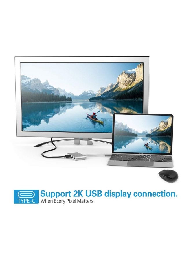 محول وموزع منافذ 4 في 1 من Type C إلى USB فضي - Image 2