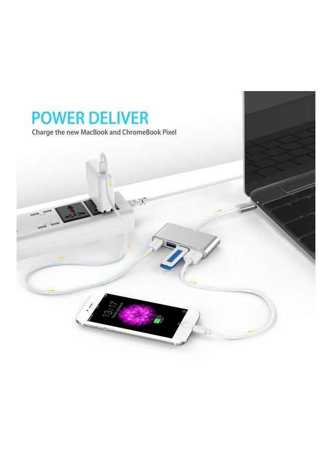 محول وموزع منافذ 4 في 1 من Type C إلى USB فضي - Image 3