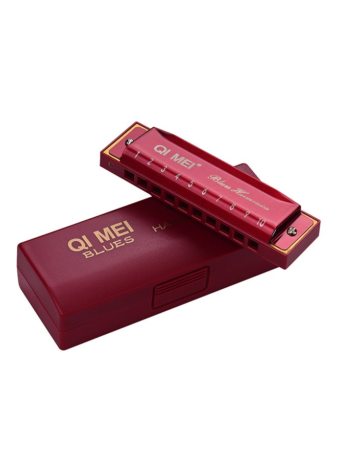 QI MEI 10 Holes Key Of C Blues Harmonica With Cleaning Cloth And Storage Box  - Image 3
