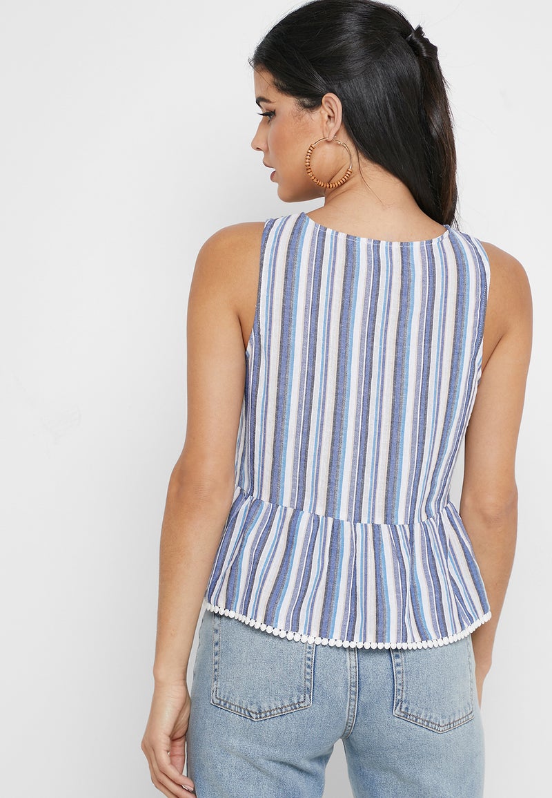 Striped Wrap Front Top Blue