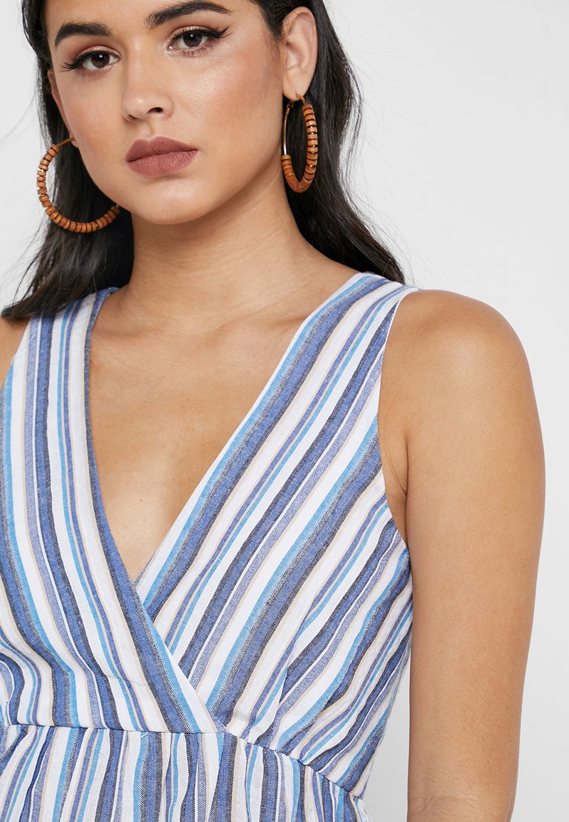 Striped Wrap Front Top Blue
