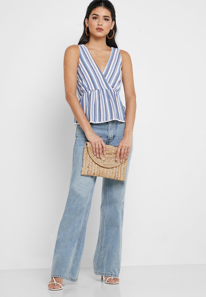 Striped Wrap Front Top Blue