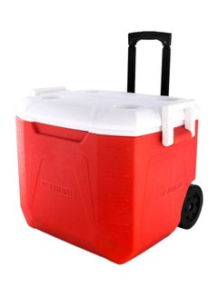 Beverage Cooler With Handle And Wheel Red/White