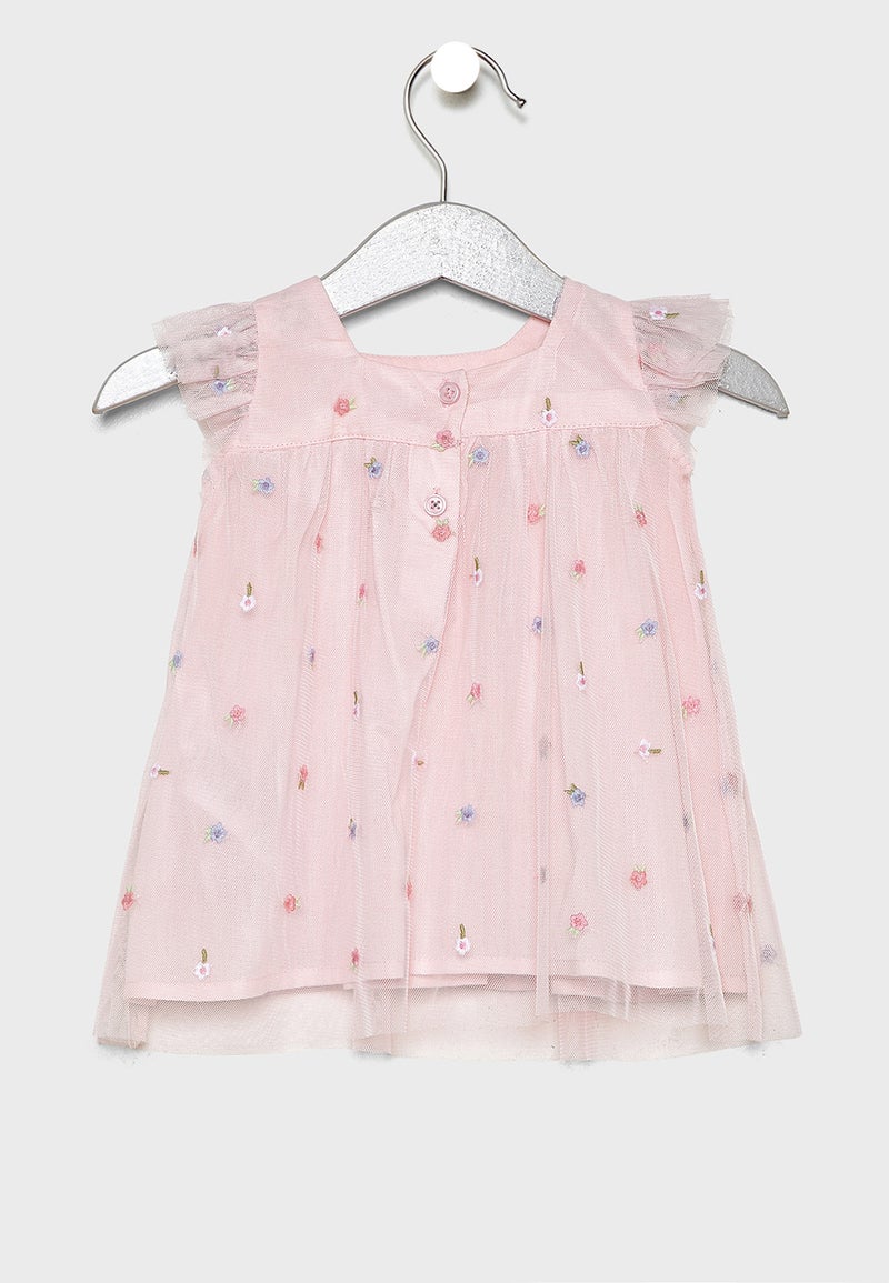 مينوتي طقم فستان ضيق من أعلى وواسع من أسفل وشورت للأطفال حديثي الولادة وردي - Image 3