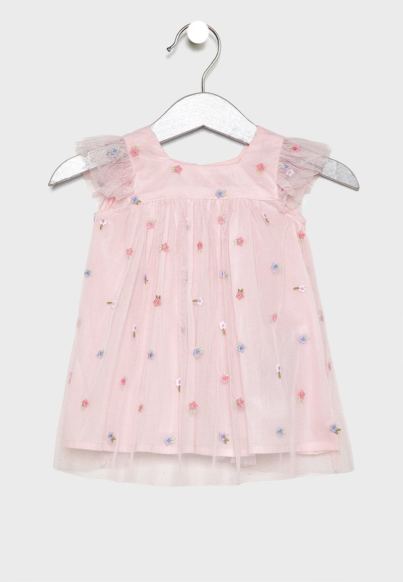 مينوتي طقم فستان ضيق من أعلى وواسع من أسفل وشورت للأطفال حديثي الولادة وردي - Image 2